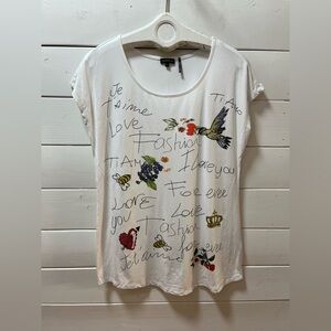 TRICOTTO White Graphic Tunic – Size L